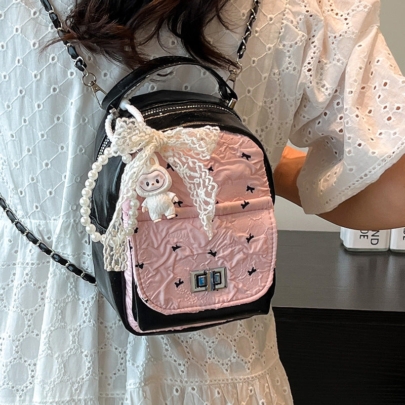 Foreign Trade Color-Block Niche Women's Backpack2025Spring and Summer New Mini Versatile Chain Super Popular Double Shoulder Small Bag