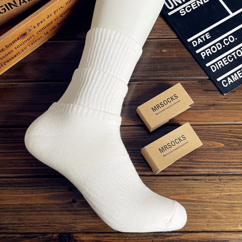 100%Pure Cotton Xinjiang Cotton Socks Men and Women Sports Socks Black and White Solid Color Autumn Winter Four Seasons Student Couple Deodorant Short Socks