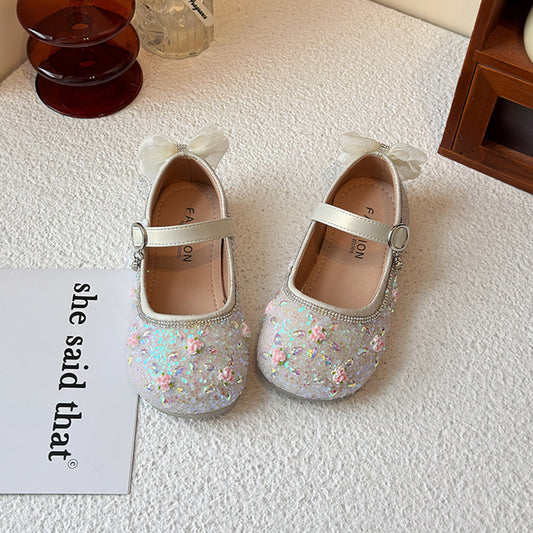 Princess shoes for girls2025Spring New Children's Crystal Shoes for Girls, Soft Sole Leather Shoes to Match Dresses, Spring Edition