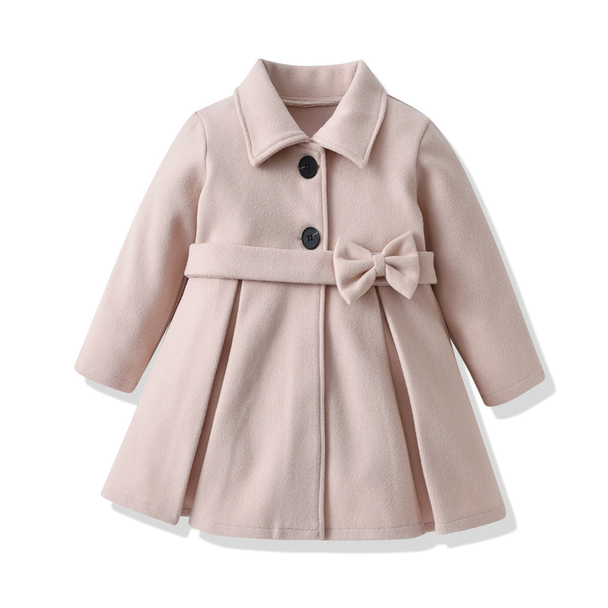 Cross-Border E-commerce Children's Coat Autumn Girls' Bow Thickened Korean Style Mid-Length Woolen Coat Manufacturer Wholesale