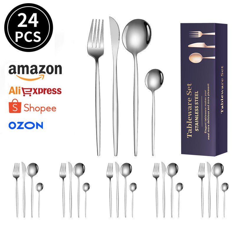 spoon Jieyang Manufacturer Wholesale Cross-Border Stainless Steel Tableware Set24Set Household Cutlery and Utensils