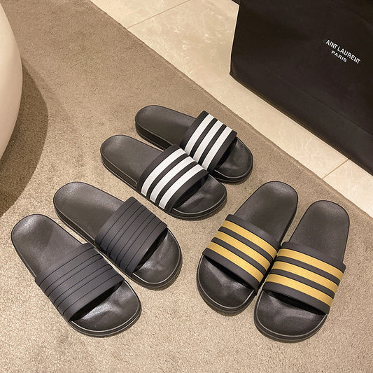 Men's Three-Stripe Slippers2024New Korean Style Outdoor Indoor Home Bathroom Non-Slip Beach Sandals