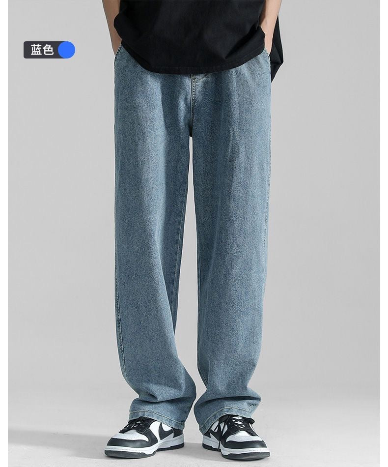 Vintage Jeans Men Summer Thin Loose Straight Versatile Trendy Brand Hong Kong Style Wide Leg Casual Long Pants
