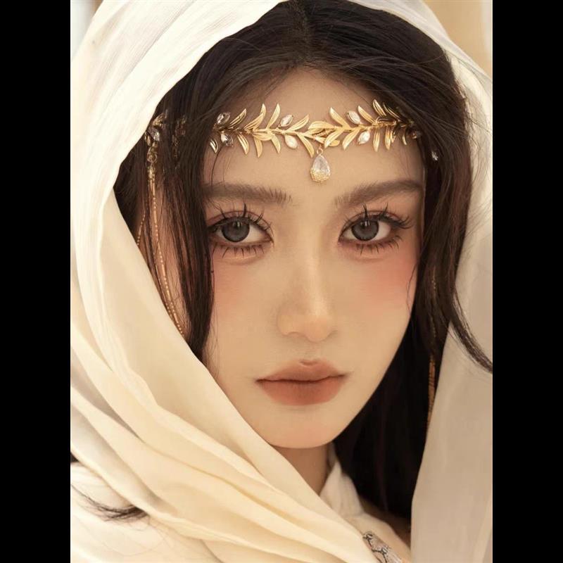 Princess of the Western Regions~Dunhuang Desert Ancient Costume Forehead Ornament Eyebrow Pendant Leaf Head Chain Headwear Bohemian Style Hair Accessory