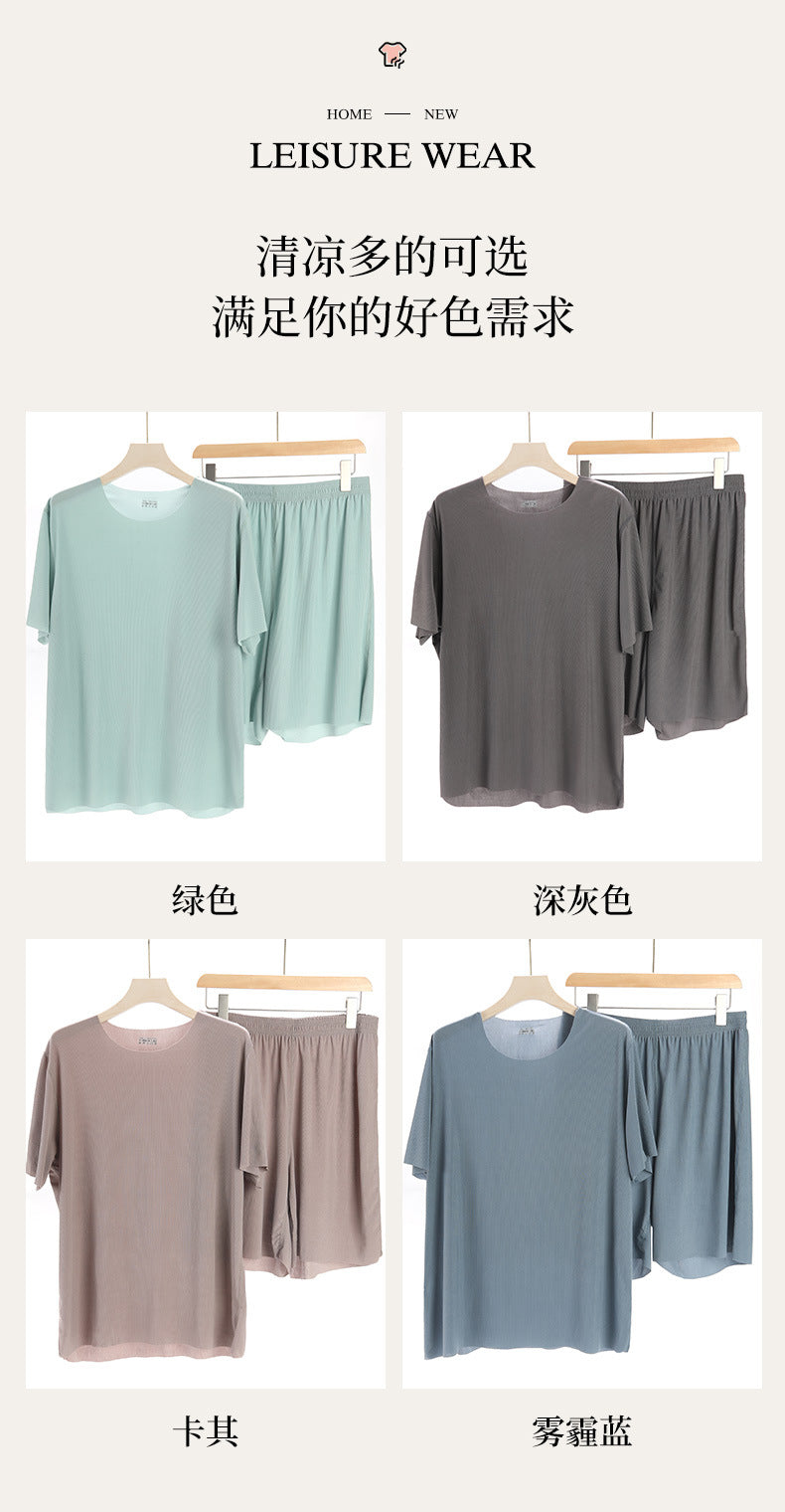 TikTok Kuaishou Internet Celebrity Loose Women's Couple Pajamas Ice Silk Two-Piece Set Casual Homewear Summer Pajamas for Women