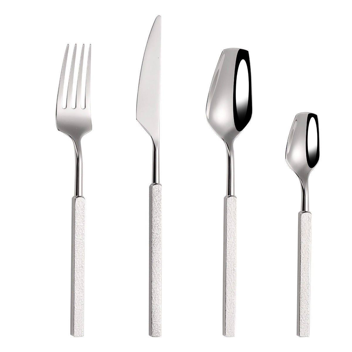 New304Stainless Steel Western Tableware Fantawild Hammered Pattern Knife Fork Spoon Set Integrated Thickened Fork Household Spoon