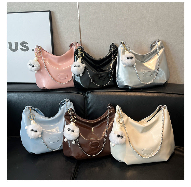 Summer Fashion Simple Casual Soft Surface Fresh Glossy Solid Color Large Capacity Commuter Shoulder Crossbody Bag2025New