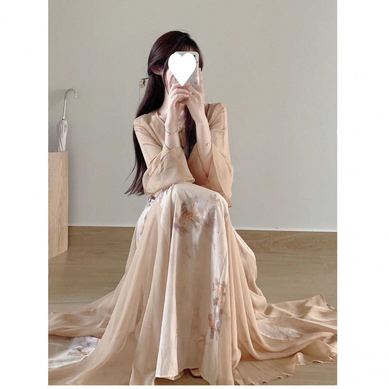 Yuelonggauze2025New Chinese Style National Style Dress Cool Zen Set Ancient Style Wabi-Sabi Dress Tea Dress Cheongsam Dress