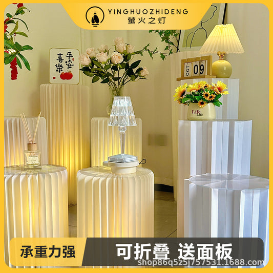 【Firefly Lantern】Live Streaming Background Decoration Foldable Round Column Paper Roman Column Folding Column Road Guide Ornament