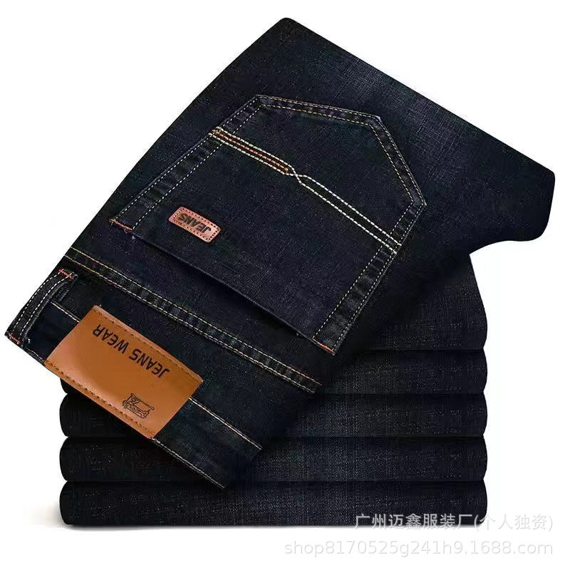 2025Spring Summer Thin Jeans Men Factory Wholesale Straight Mid-Waist Casual Pants Dirt-Resistant Work Versatile Long Pants
