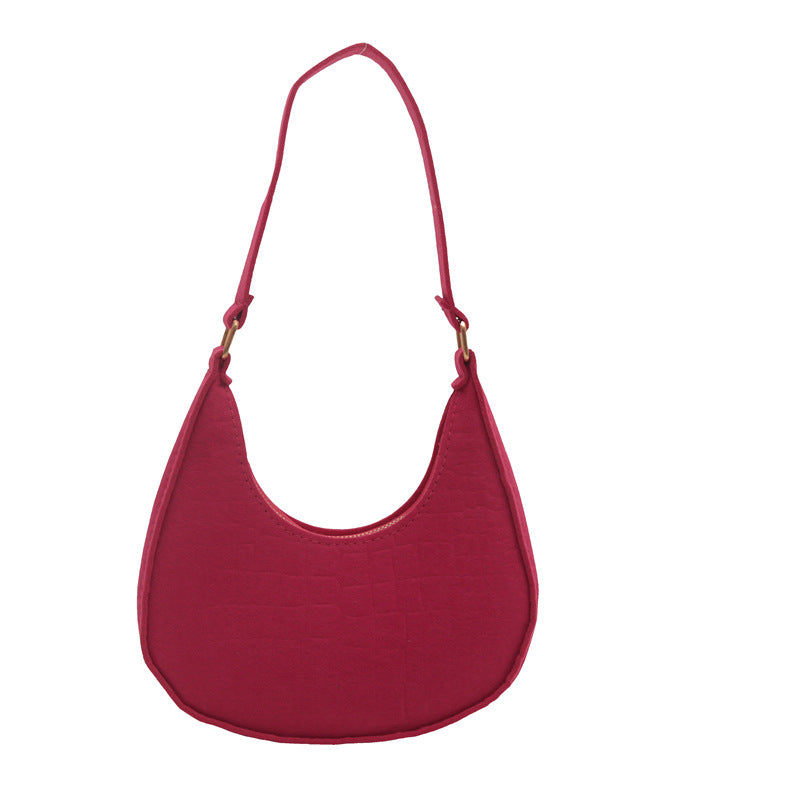 Solid Color Elegant Women's Bag2024Trendy Korean Style Autumn Winter New Stone Pattern Underarm Bag Casual Shoulder Handbag