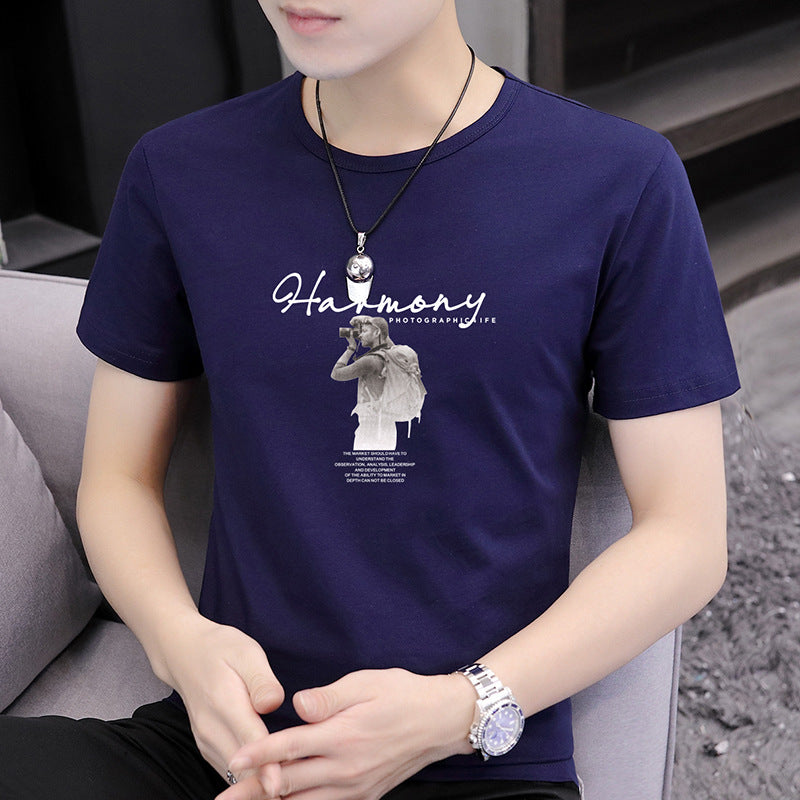 Summer New Men's Short Sleeve t Simple Half-Sleeve Summer Printed Top Versatile Student T-Shirt
