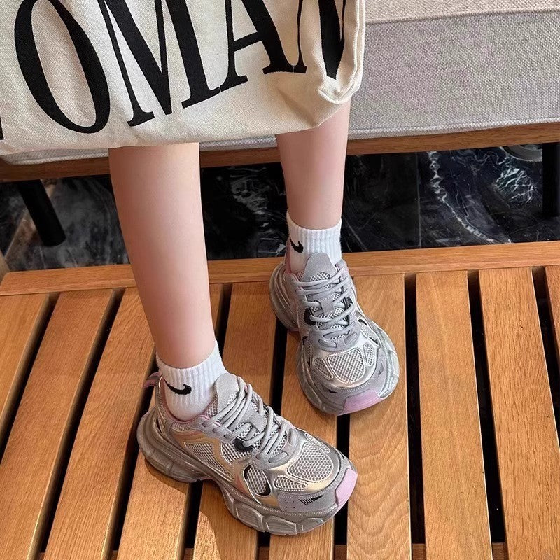 Girls' Dad Shoes Spring and Autumn New Style2024Children's Shoes Mesh Breathable Sports Shoes Medium and Large Children's Running Shoes