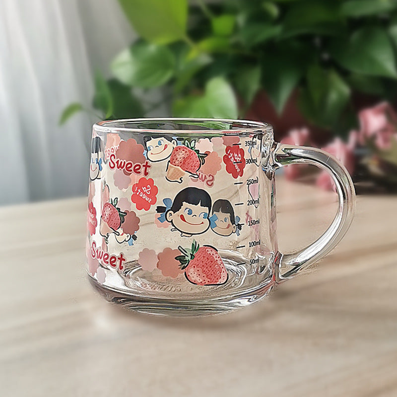 ins Glass Cup with Straw Milk Breakfast Cup Cute Cartoon Graduated Cup with Lid Spoon Gift Customization logo