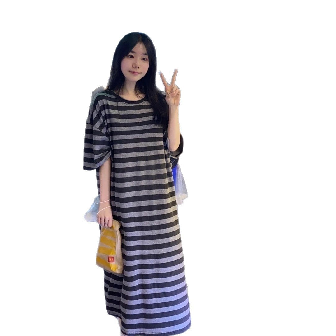 Couple Summer New Pajamas Women's Short Sleeve Imitation Cotton Nightdress Korean Style Wearable Men's Homewear Striped Set