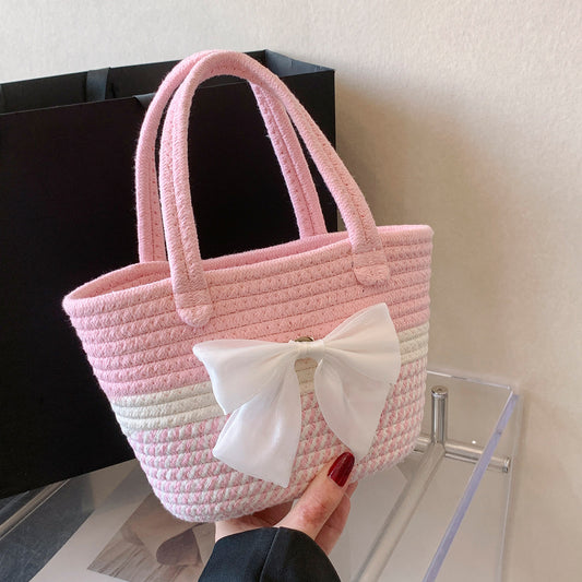 Hand-Woven Bag Women2025New Ethnic Style Straw Bag Forest Style Beach Large Capacity Basket Bag