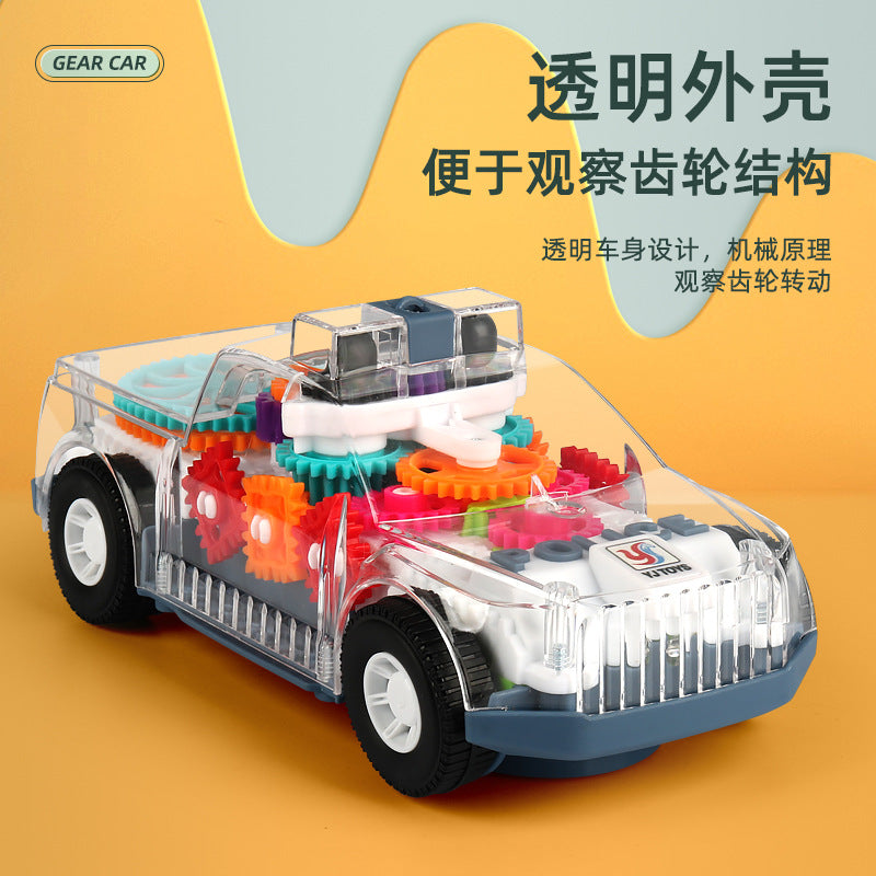 Mid-Autumn Festival Gift for Babies: Handheld Music Toy Car Lantern, Children's Electric Transparent Gear Flashing Police Car Lantern