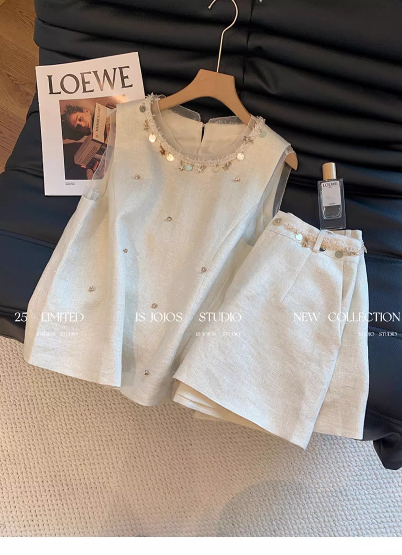 【Self-produced and self-sold, can accept orders】Shell Beaded Set for Women Summer Playful Youthful Versatile Shorts Two-Piece Set