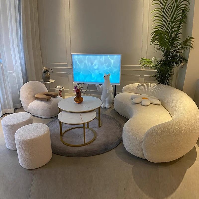 Cream Style Sofa for Small Living Rooms, Light Luxury Beauty Salon Reception, Clothing Store Rest Area, Lamb Wool Fabric Home Furniture