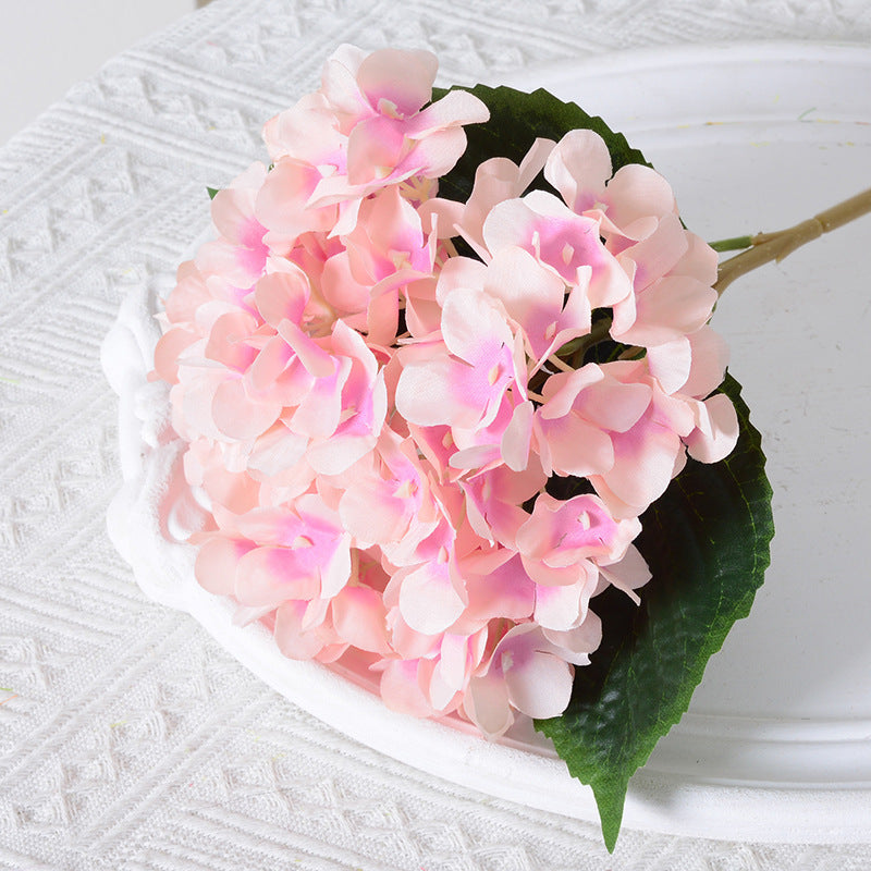 Artificial Hydrangea with Leaves for Wedding Decoration, Artificial Silk Flowers, Archway Flowers, Home Decor Fake Flowers, Single Artificial Flowers