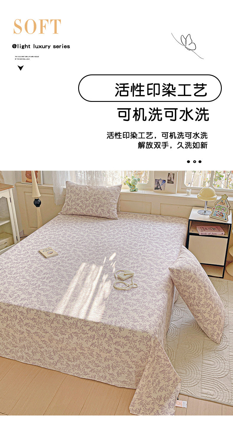 a Double-layer Gauze Bed Sheet Single Piece Fresh Style A Summer-style Naked Sleep Pillowcase Single Double Student Dormitory Three-piece Set
