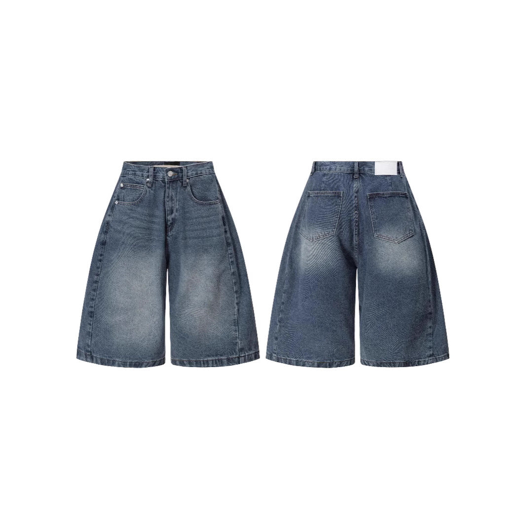 Lightweight2025Summer New Wide-Leg Jeans American Retro Mid-Length Shorts Loose Fit Half Pants