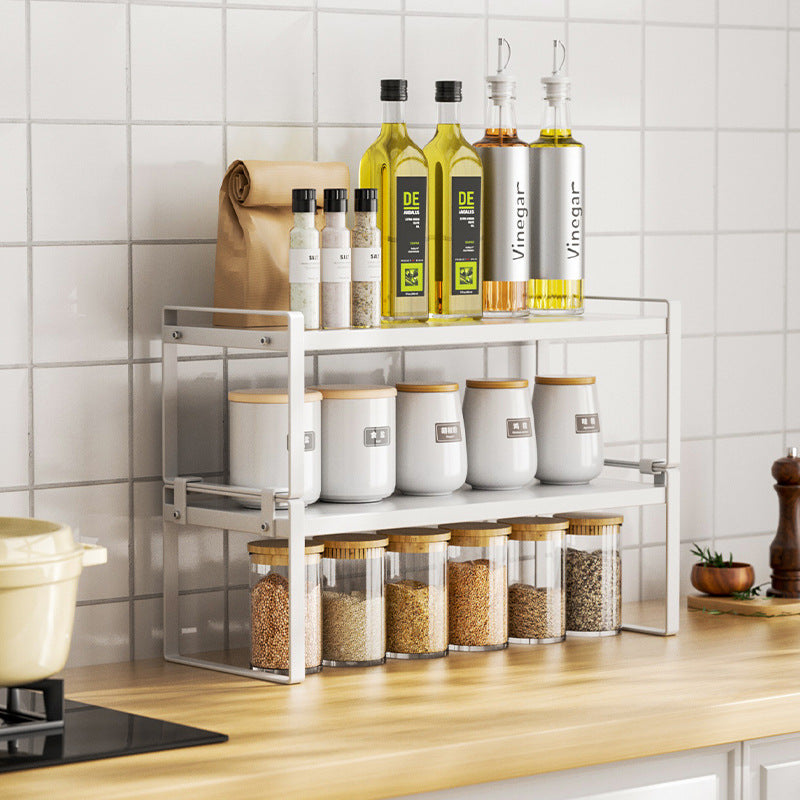 Cabinet Inner Layered Storage Rack Kitchen Countertop White Desktop Storage Rack Organizer Shelf for Seasonings, Bowls, Plates, and Cookware