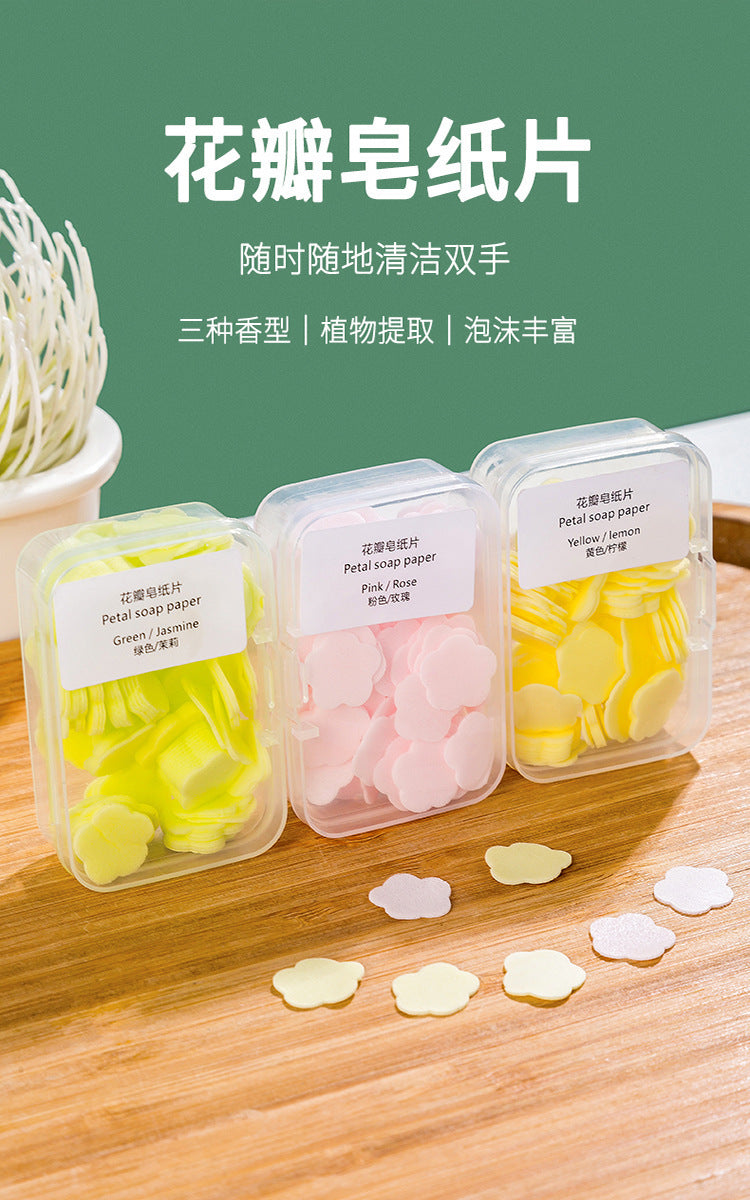 Portable Hand Washing Tablets Soap Paper for Students and Children, Disposable Travel Mini Petal Soap Tablets Boxed