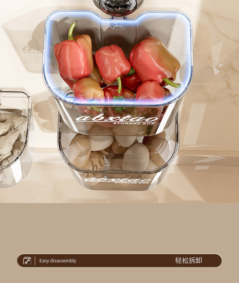 Kitchen Onion Ginger Garlic Storage Box Wall-Mounted Suction Cup Draining Rack Ginger Garlic Storage Artifact No-Drill Hanging Basket