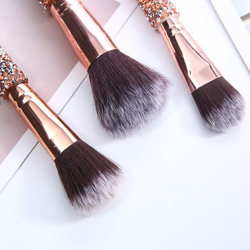 Foreign Trade Cangzhou10Makeup Brush Set with Rhinestones, Makeup Brushes, Beauty Tools, Soft Bristle Set, Wrapped Rhinestone Eyeshadow Brush