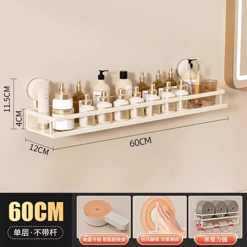Space Aluminum Bathroom Suction Cup Storage Rack Wall-Mounted No-Drill Towel Rack Washstand Multifunctional Organizer