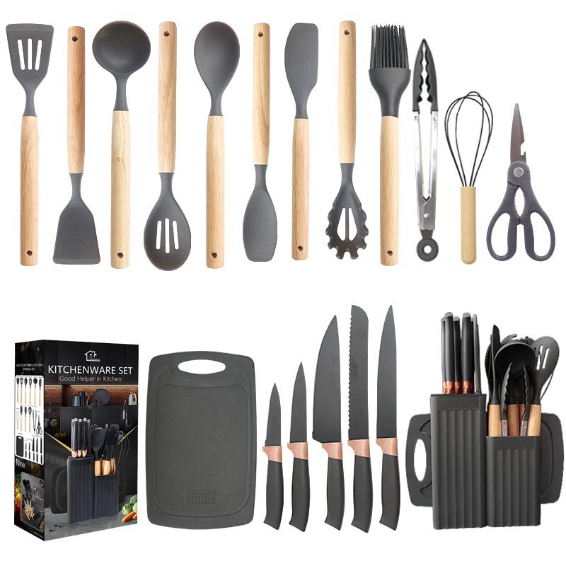 Silicone Spatula Soup Spoon19Set of Non-Stick Pans Silicone Spatula Household Food-Grade Silicone Kitchen Utensils Knife Set Wholesale
