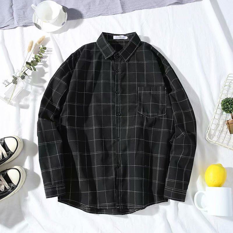 2025Plaid Long Sleeve Shirt Men Korean Version Slim Fit Youth Trendy Handsome Shirt Couple Casual Thin Shirt