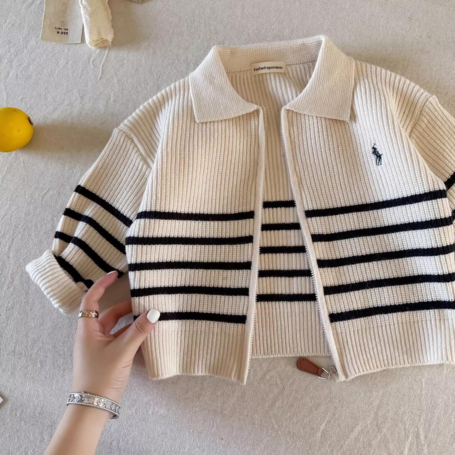 Children's Sweater2025Autumn Style Trendy Brand Boys' Striped Knitted Cardigan Baby Toddler Stylish Zipper Jacket Coat