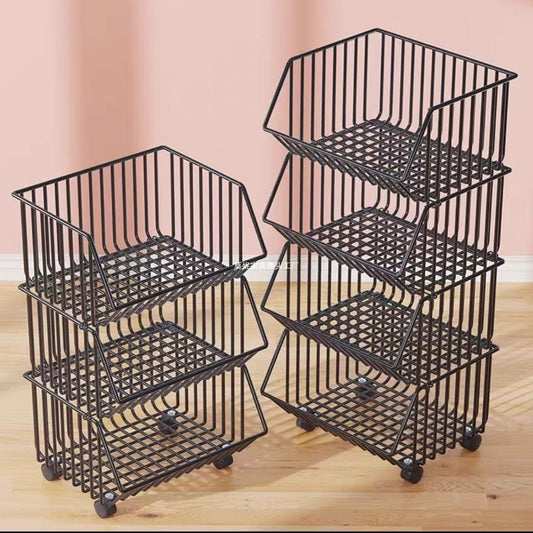 Kitchen Storage Rack Multi-layer Floor-standing Fruit Vegetable Household Mobile Trolley Toy Basket Organizer