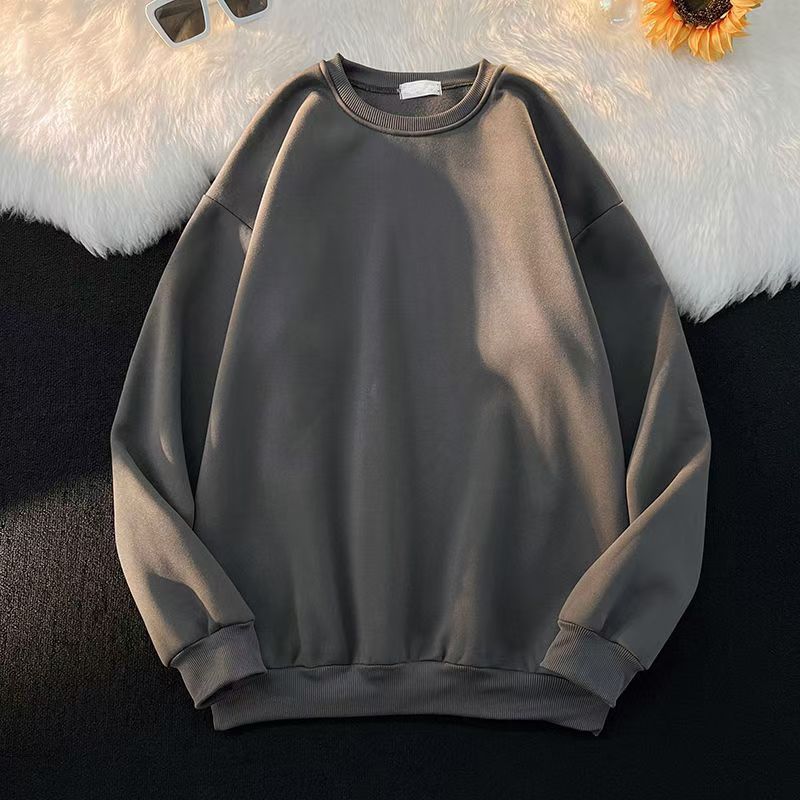 2025New Korean Style Round Neck Sweatshirt for Women, College Style Loose Fit, Best Friend Outfit, Solid Color Simple Top, Couple Matching Style