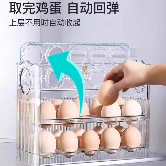 New Automatic Flip Egg Box Household Refrigerator Side Door Organizer Egg Storage Special Kitchen Fresh-keeping Pack