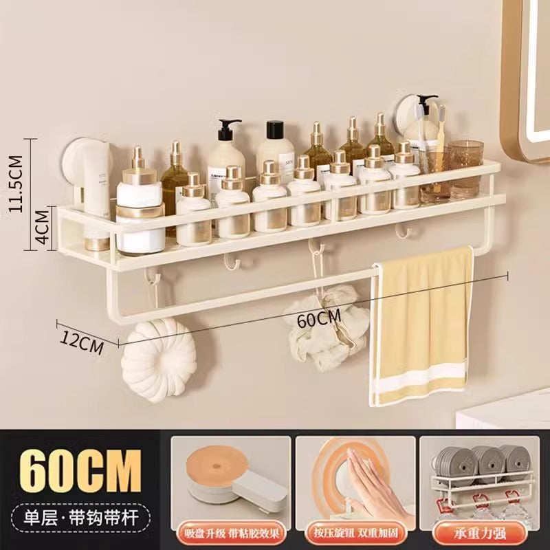 Space Aluminum Bathroom Suction Cup Storage Rack Wall-Mounted No-Drill Towel Rack Washstand Multifunctional Organizer