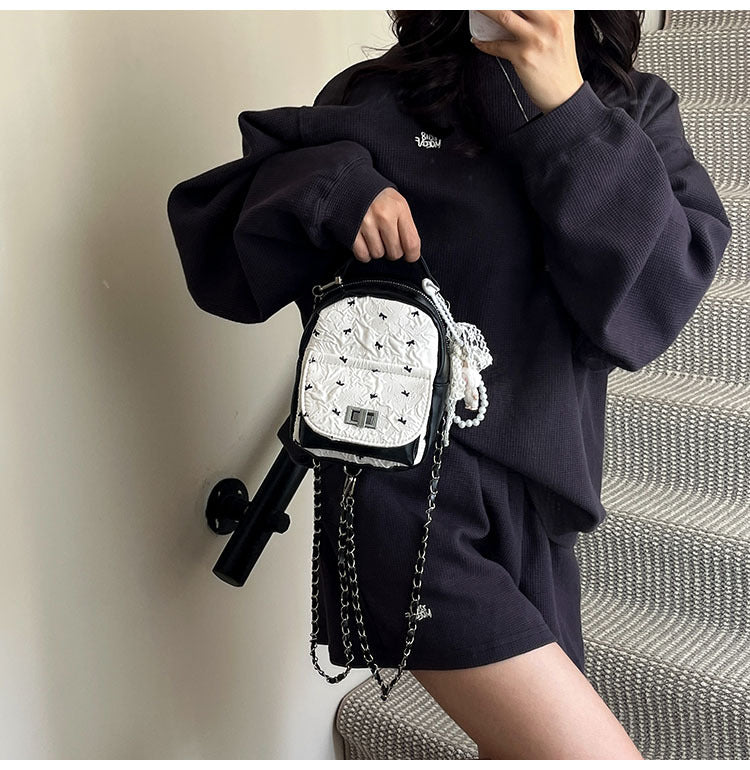Foreign Trade Color-Block Niche Women's Backpack2025Spring and Summer New Mini Versatile Chain Super Popular Double Shoulder Small Bag