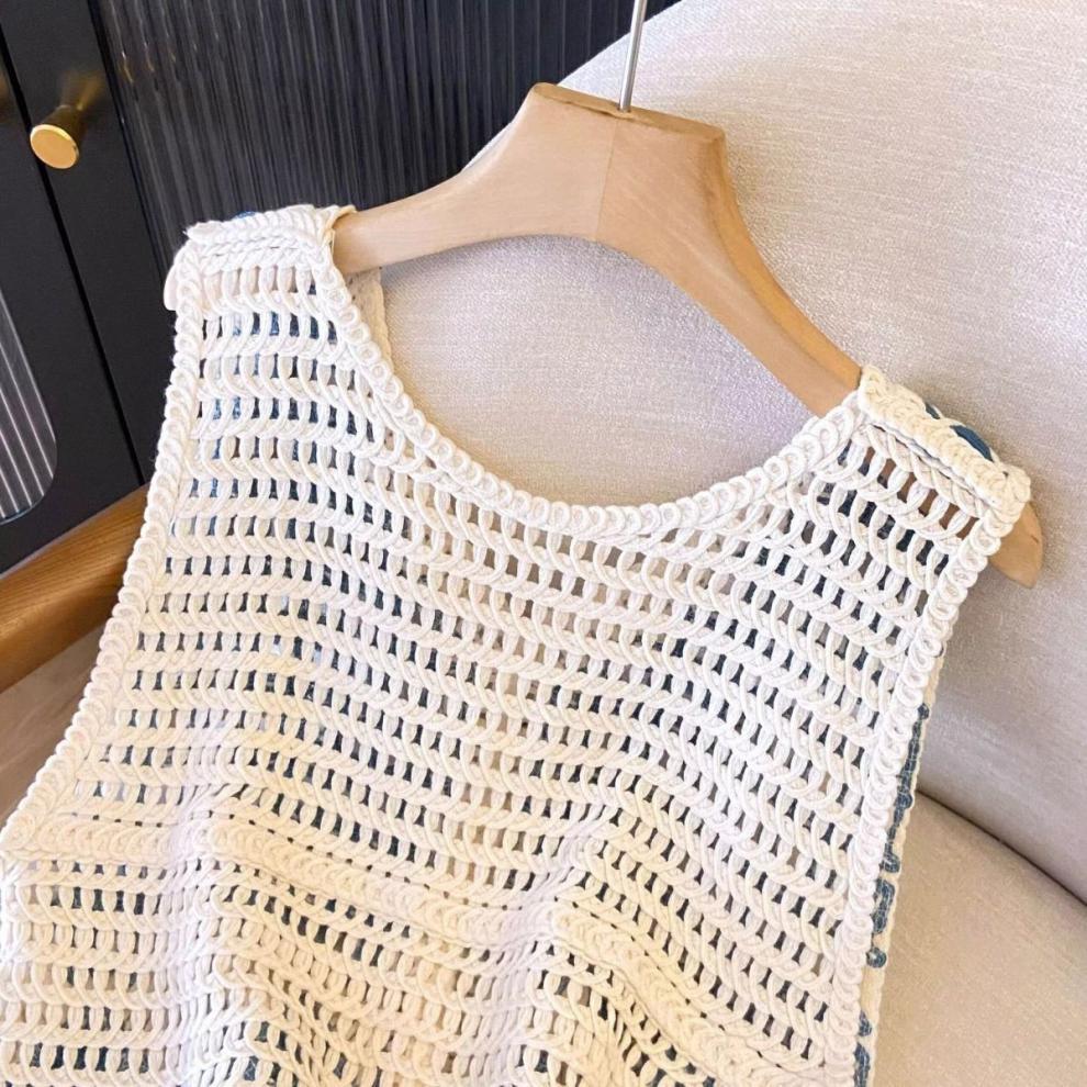 Ethnic Style Diamond Pattern Tassel Knitted Vest Women Xinjiang Grassland Beach Vacation Hollow Out Cardigan