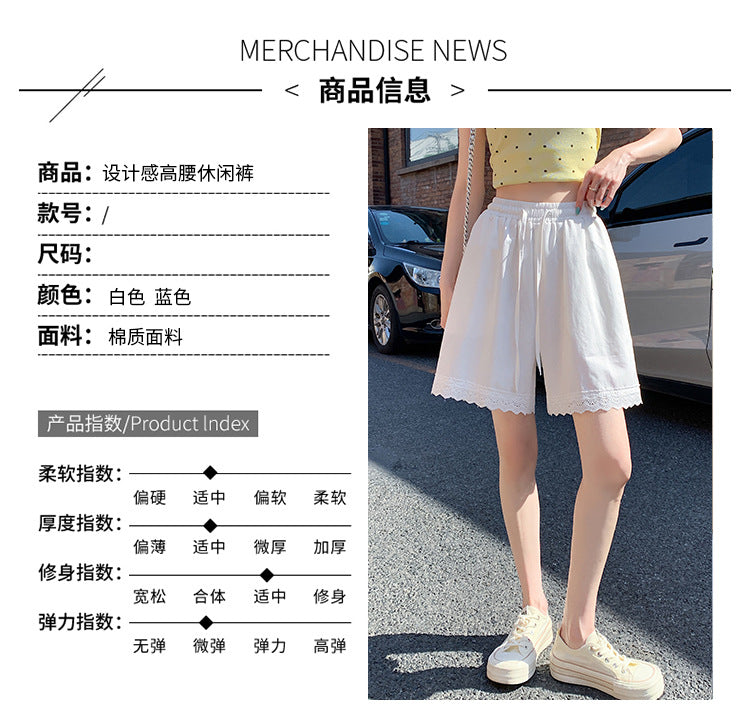 Japanese Style Wide-Leg Jeans for Women2025High Waist Lace Trim Casual Shorts Loose Straight Five-Point Shorts Trendy