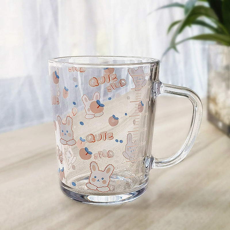ins Glass Cup with Straw Milk Breakfast Cup Cute Cartoon Graduated Cup with Lid Spoon Gift Customization logo