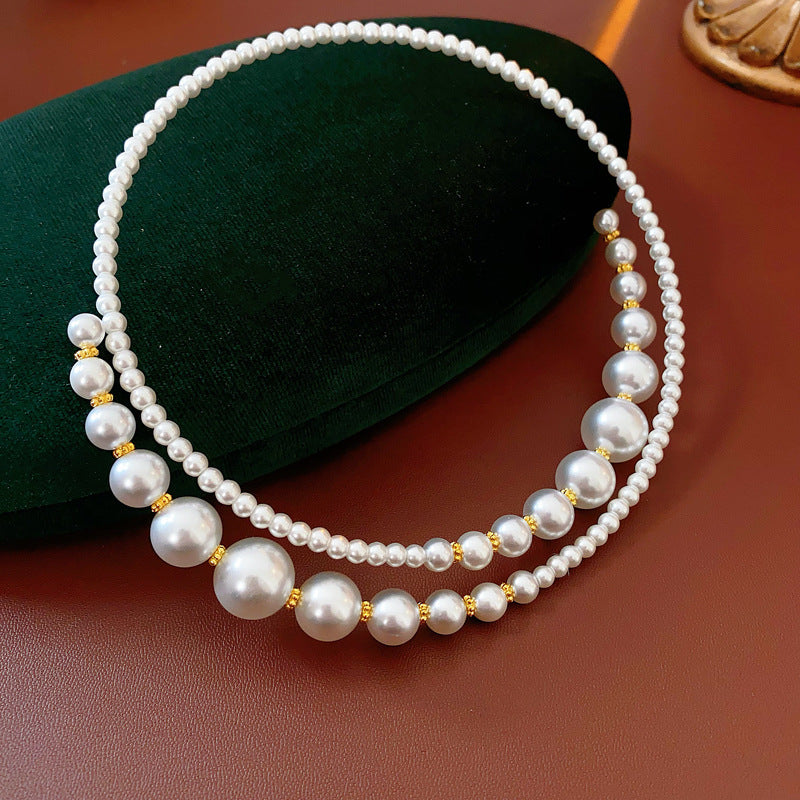 Irregular Cross Pearl Choker Versatile High-End Fashion Collarbone Chain French Retro Light Luxury Necklace for Women