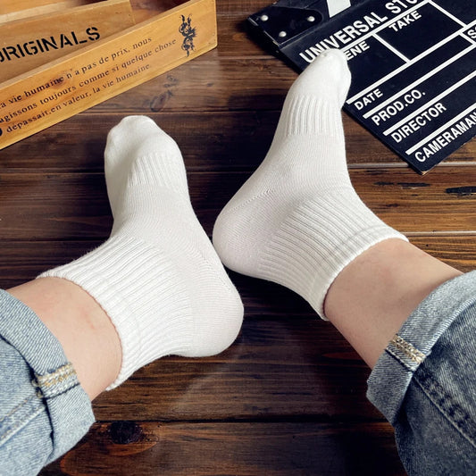 100%Pure Cotton Xinjiang Cotton Socks Men and Women Sports Socks Black and White Solid Color Autumn Winter Four Seasons Student Couple Deodorant Short Socks