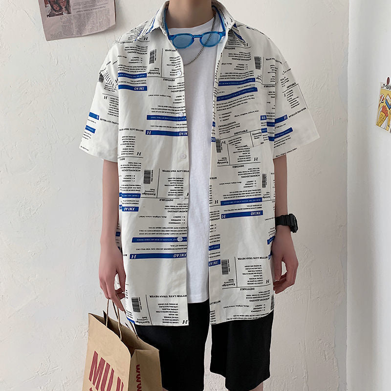 Summer Japanese Style Short Sleeve Shirt Men Half Sleeve Shirt Hong Kong Style Trendy Cat Print Student Loose Casual Shirt12