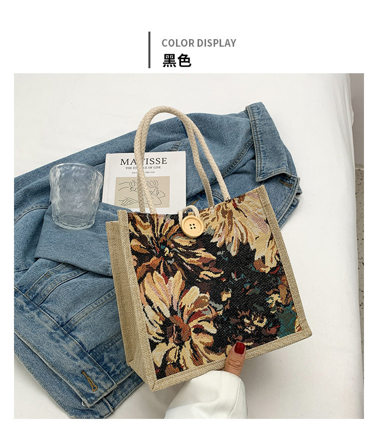 Student Korean Style Handbag Women Fashion Linen Lunch Bag New Japanese Style ins Canvas Tote Lunch Box Bag