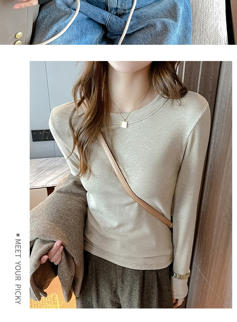 2025Early Autumn Top Outer Wear Round Neck Inner Wear Women's Fashionable White Long Sleeve t Women's Modal Base Shirt