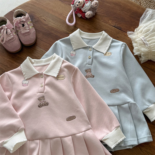 Sweet Little Girl Dress Autumn New Fashionable Baby Girl Princess Dress College Style Children's Dress POLO Autumn Skirt