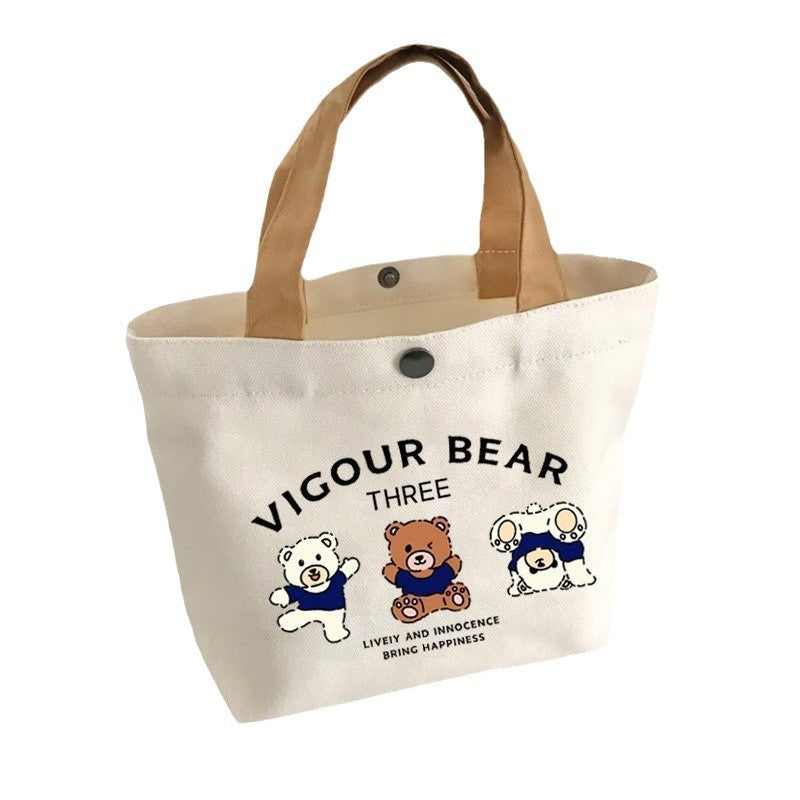 New Bear Canvas Bag for Female Students, Portable Small Handheld Lunch Bag, Tote Bag, Canvas Pouch, Gift Bag