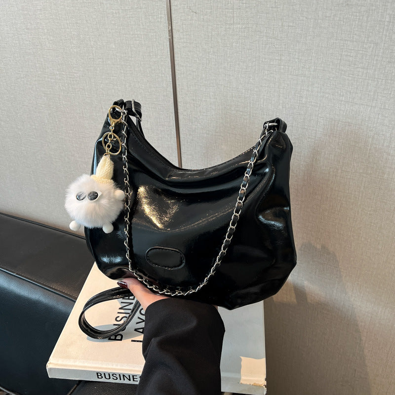 Summer Fashion Simple Casual Soft Surface Fresh Glossy Solid Color Large Capacity Commuter Shoulder Crossbody Bag2025New